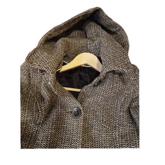 AMERICAN RAG Brown/Cream Wool Tweed Coat w/ Hood (detachable) - Picture 11 of 12
